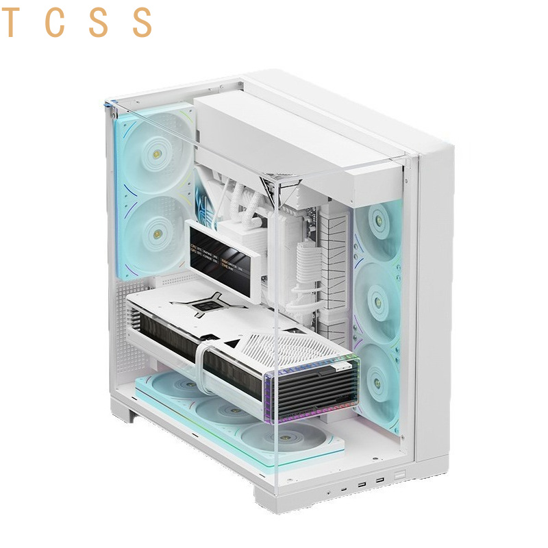 Atx Case - Weißes Panorama-Dreifach-Hartglas-PC-Gehäuse im Aquarium-Stil Desktop-Computer-Chassis ATX-Unterstützung